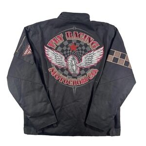 Fly Racing Jacket Mens‎ 2XLT Black Checkered Motocross Full Zip Insulated Lined